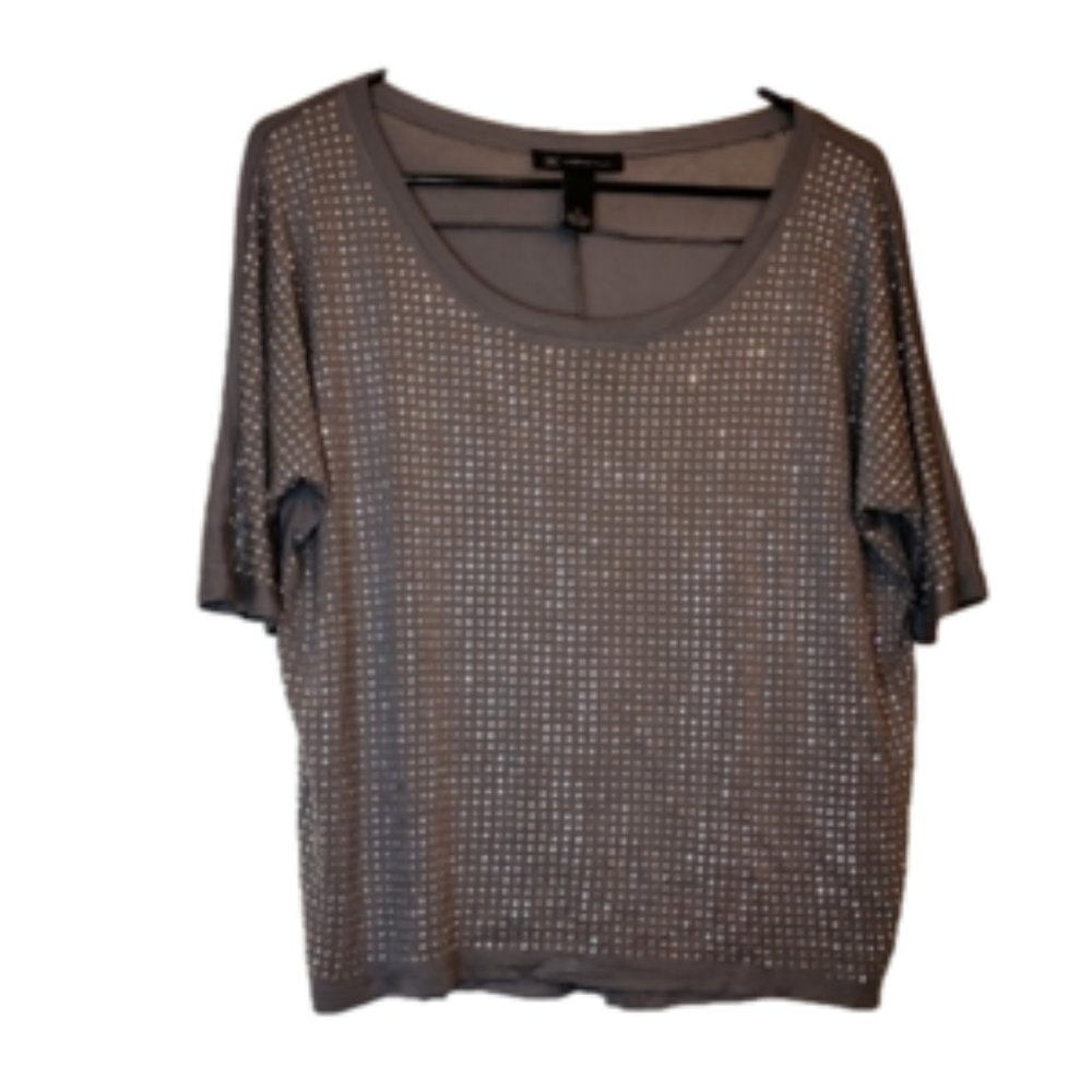 INC International embellished grey top with silver mm in studs. Size S